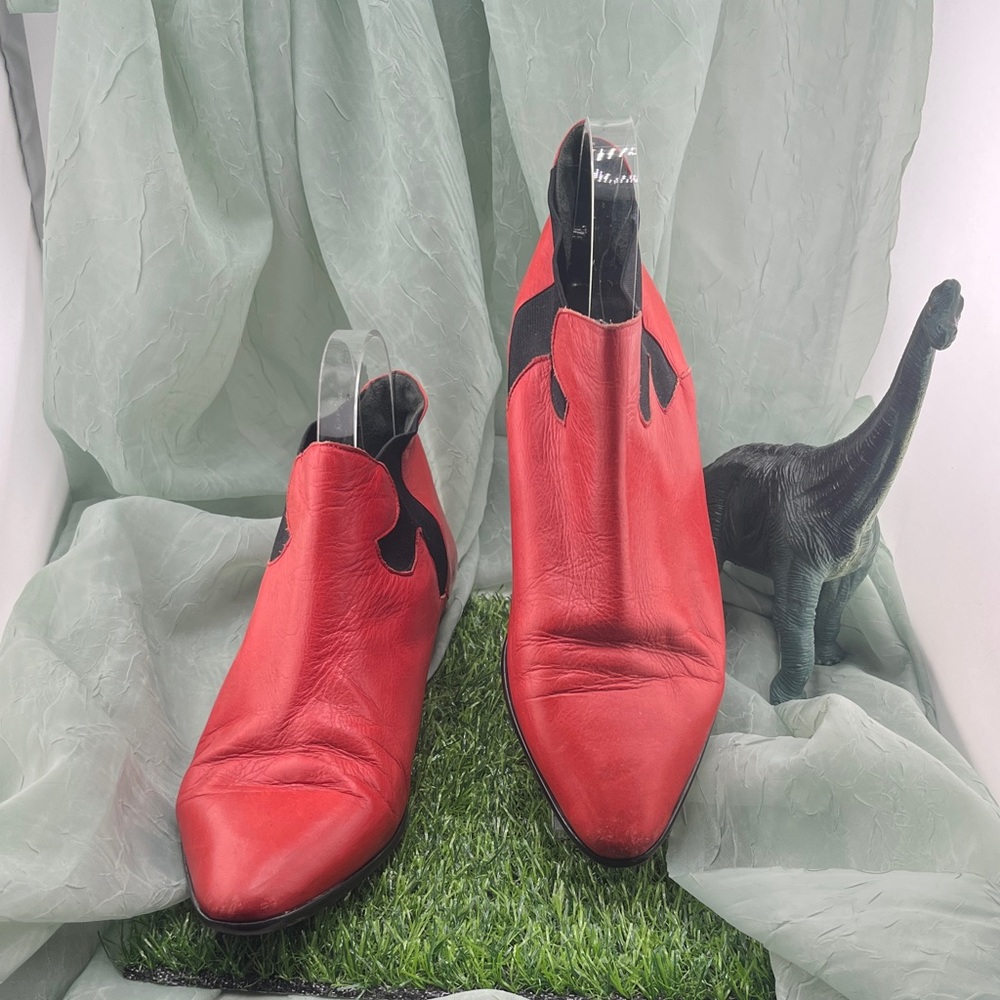 Vintage Silvano for Nilo Red Leather Ankle Boots | Women’s 7B - Picture 2 of 14